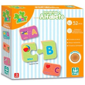 Jogo Pedagógico Descobrindo O Alfabeto 52 Pç Nig Madeira