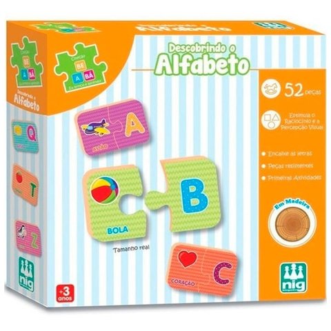 Jogo Pedagógico Descobrindo O Alfabeto 52 Pç Nig Madeira