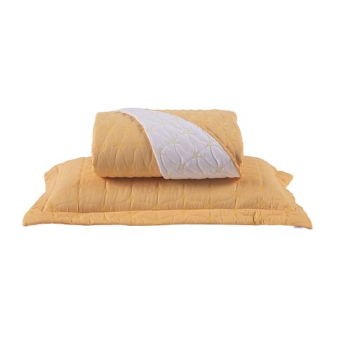 Cobre Leito Solteiro Cristal Percal 200 Fios Bordado 2 Peças - Amarelo To Decorando