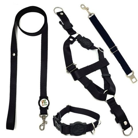Conjunto Coleira, Peitoral Guia e Cinto para Cachorro - Tamanho Pequeno - Modelo Black
