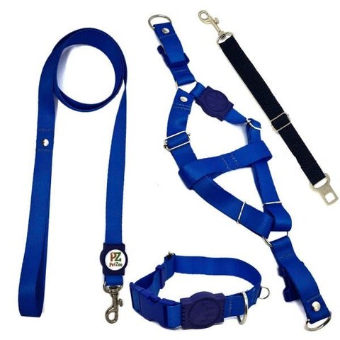 Conjunto Coleira, Peitoral, Guia e Cinto para Cachorro - Tamanho Médio - Modelo Blue