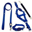Ver imagem 1 de Conjunto Coleira, Peitoral, Guia e Cinto para Cachorro - Tamanho Médio - Modelo Blue
