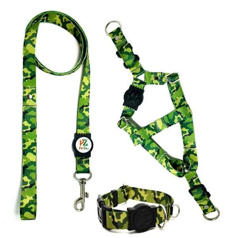 Conjunto Coleira,peitoral, Guia e Cinto para Cachorro - Tamanho Grande - Modelo Exercito