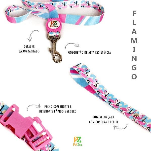 Conjunto coleira, peitoral, guia e cinto para cachorro - Tamanho Médio - Modelo Flamingo - 4