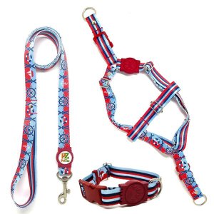 Conjunto coleira, peitoral, guia e cinto para cachorro - Tamanho Médio - Modelo Marinheiro