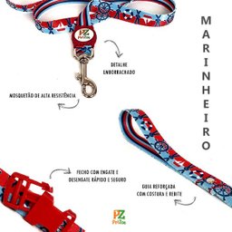 Conjunto coleira, peitoral, guia e cinto para cachorro - Tamanho Médio - Modelo Marinheiro - 4