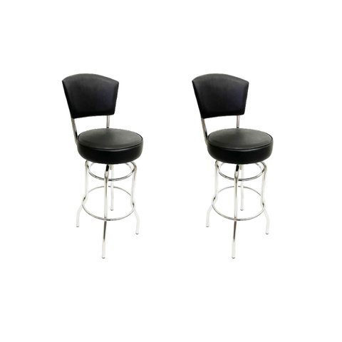 Kit 2 Banquetas Bar Cromada Bancada Média Altura 65cm Giratória Encosto Estofado Assento Grosso Pret