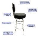 Ver imagem 2 de Kit 2 Banquetas Bar Cromada Bancada Média Altura 65cm Giratória Encosto Estofado Assento Grosso Pret