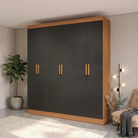 Guarda-roupa 6 Portas de Bater Kappesberg Canela/preto Fosco 180cm