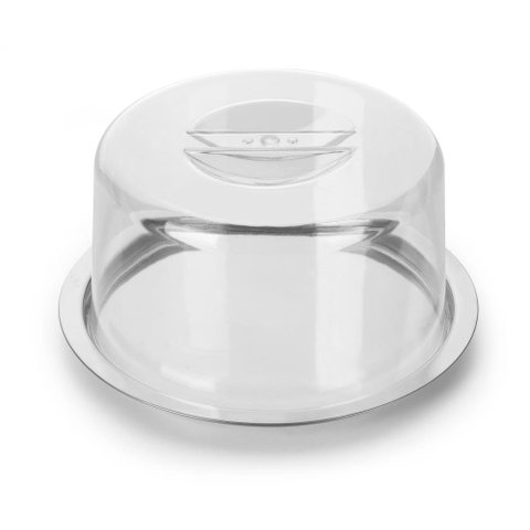 Prato para Guardar Queijo Minas na Geladeira Base Inox Cupula Acrilico Multiuso 16cm Mini Boleira