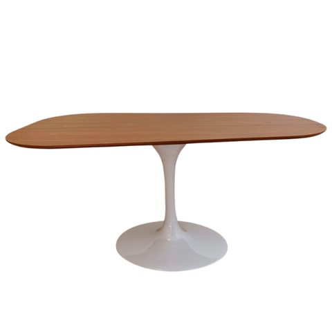 Mesa de Jantar Tulipa Saarinen Organica 198x122cm Base Branca Tampo Freijó