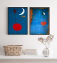 Ver imagem 1 de Kit 2 Quadros Miró Azul e Vermelho 33x24cm - com Vidro:madeira Branca
