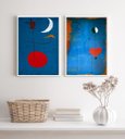 Ver imagem 2 de Kit 2 Quadros Miró Azul e Vermelho 33x24cm - com Vidro:madeira Branca