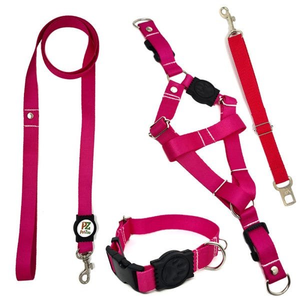 Conjunto coleira, peitoral, guia e cinto para cachorro - Tamanho Médio - Modelo Pink - 1
