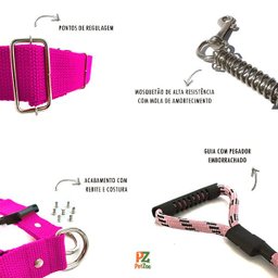 Conjunto peitoral e guia para cachorro - Tamanho Médio - Modelo Rosa - 2