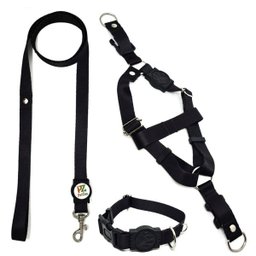 Conjunto coleira, peitoral e guia para cachorro - Tamanho Pequeno - Modelo Black - 1