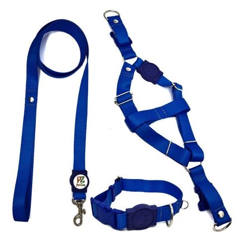 Conjunto Coleira, Peitoral e Guia para Cachorro - Tamanho Pequeno - Modelo Blue