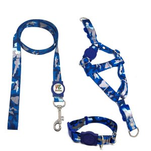 Conjunto coleira, peitoral e guia para cachorro - Tamanho Pequeno - Modelo Camuflado