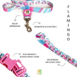 Conjunto coleira, peitoral e guia para cachorro - Tamanho Médio - Modelo Flamingo - 4