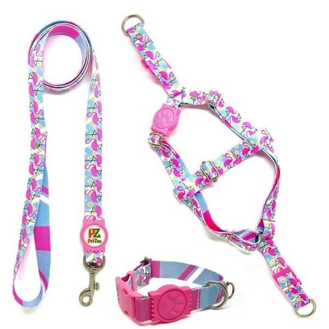Conjunto Coleira,peitoral e Guia para Cachorro - Tamanho Grande - Modelo Flamingo