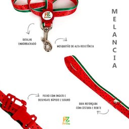 Conjunto coleira, peitoral e guia para cachorro - Tamanho Médio - Modelo Melancia - 4