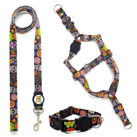 Conjunto Coleira, Peitoral e Guia para Cachorro - Tamanho Médio - Modelo Mexicano