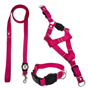 Conjunto coleira,peitoral e guia para cachorro - Tamanho Grande - Modelo Pink