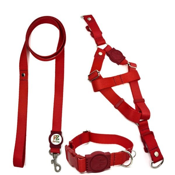 Conjunto coleira, peitoral e guia para cachorro - Tamanho Médio - Modelo Red - 5