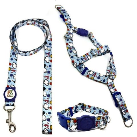 Conjunto Coleira, Peitoral e Guia para Cachorro - Tamanho Médio - Modelo Thunder