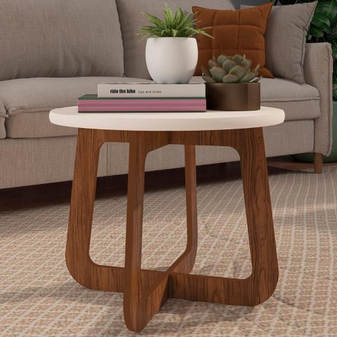 Mesa Centro Redonda 65cm para Sala Mdf Rexxar Cedro/off A09 - Mpozenato