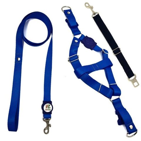 Conjunto Peitoral, Guia e Cinto para Cachorro - Tamanho Médio - Modelo Blue