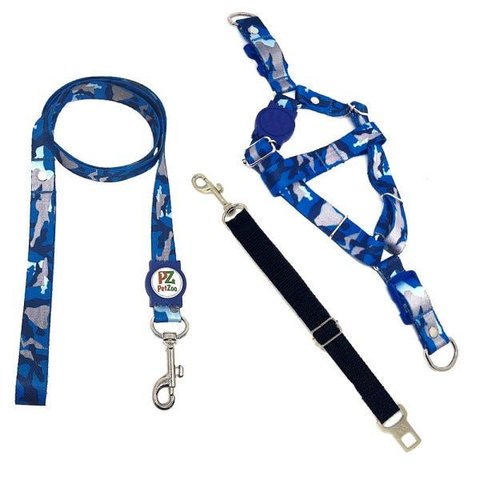 Conjunto Peitoral, Guia e Cinto para Cachorro - Tamanho Médio - Modelo Camuflado
