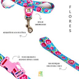 Conjunto peitoral, guia e cinto para cachorro - Tamanho Pequeno - Modelo Flores - 4