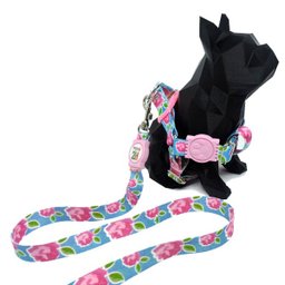 Conjunto peitoral, guia e cinto para cachorro - Tamanho Pequeno - Modelo Flores - 2