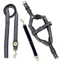 Ver imagem 1 de Conjunto Peitoral, Guia e Cinto para Cachorro - Tamanho Médio - Modelo Listrado Preto