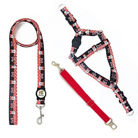 Conjunto peitoral, guia e cinto para cachorro - Tamanho Pequeno - Modelo Minnie