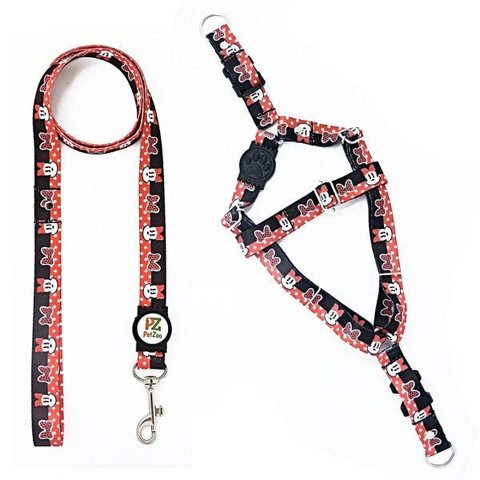 Conjunto Peitoral e Guia para Cachorro - Tamanho Grande - Modelo Minnie