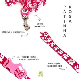 Conjunto Peitoral e Guia para Cachorro - Tamanho Grande - Modelo Pata Rosa - 4