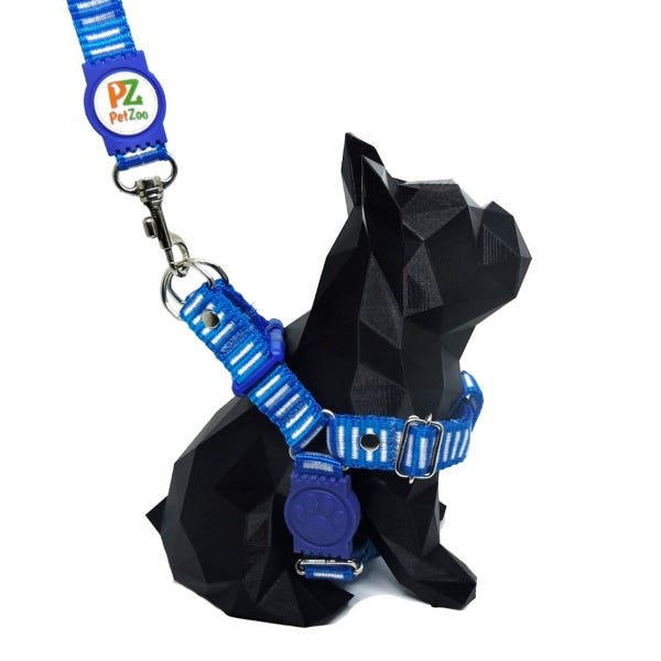 Conjunto peitoral e guia para cachorro - Tamanho Médio - Modelo Listrado Azul - 3