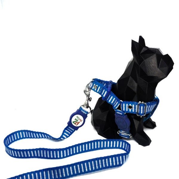 Conjunto peitoral e guia para cachorro - Tamanho Médio - Modelo Listrado Azul - 4