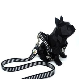 Conjunto peitoral e guia para cachorro - Tamanho Pequeno - Modelo Listrado Preto - 4