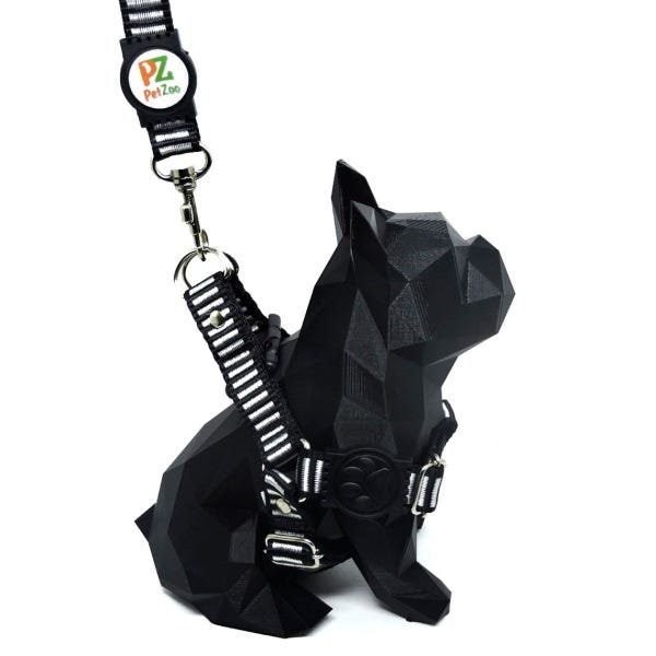 Conjunto peitoral e guia para cachorro - Tamanho Pequeno - Modelo Listrado Preto - 3