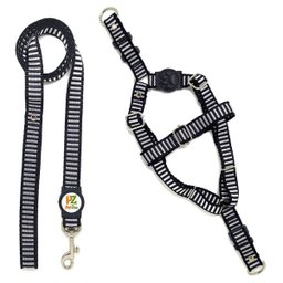 Conjunto peitoral e guia para cachorro - Tamanho Pequeno - Modelo Listrado Preto - 2