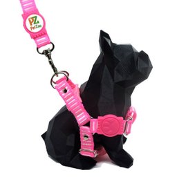 Conjunto peitoral e guia para cachorro - Tamanho Pequeno - Modelo Listrado Rosa - 2