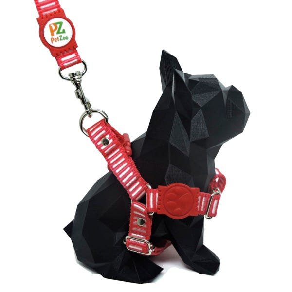 Conjunto peitoral e guia para cachorro - Tamanho Médio - Modelo Listrado Vermelho - 2