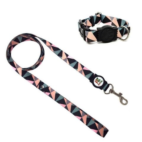 Conjunto Coleira e Guia para Cachorro - Tamanho Médio - Modelo Abstrata