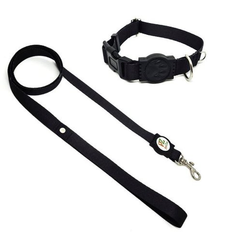 Conjunto Coleira e Guia para Cachorro - Tamanho Médio - Modelo Black