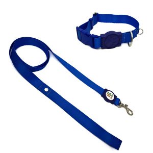 Conjunto coleira e guia para cachorro - Tamanho Pequeno - Modelo Blue