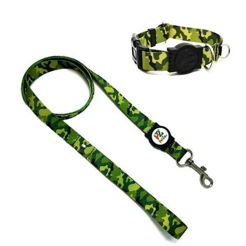 Conjunto Coleira e Guia para Cachorro - Tamanho Médio - Modelo Exercito