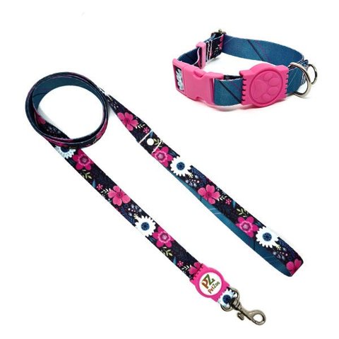 Conjunto coleira e guia para cachorro - Tamanho Grande - Modelo Garden